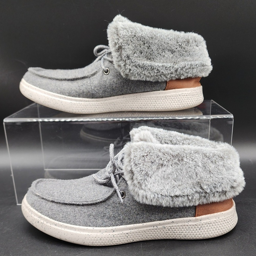 Skechers 7.5 Gray BOBS Skipper Tide Pool Faux Fur Lined Moc Toe Boots 113446